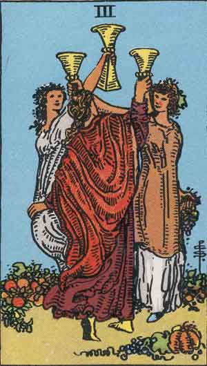 Three of Cups tarot card from the Path of Light deck