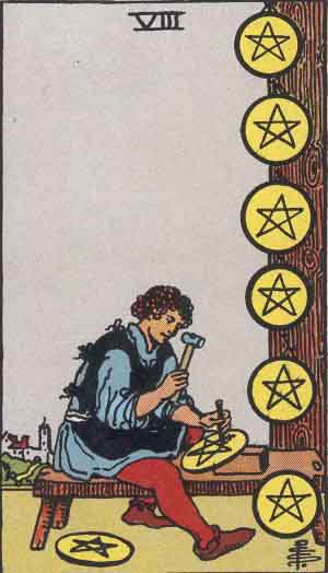 Eight of Pentacles tarot card from the Path of Light deck
