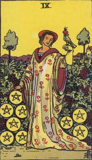 Nine of Pentacles tarot card from the Path of Light deck