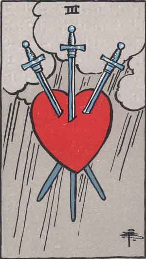 Three of Swords tarot card from the Path of Light deck