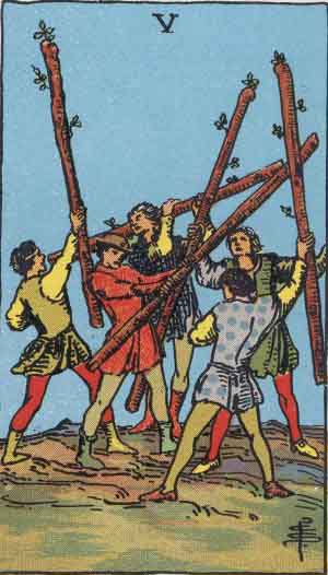 Five of Wands tarot card from the Path of Light deck